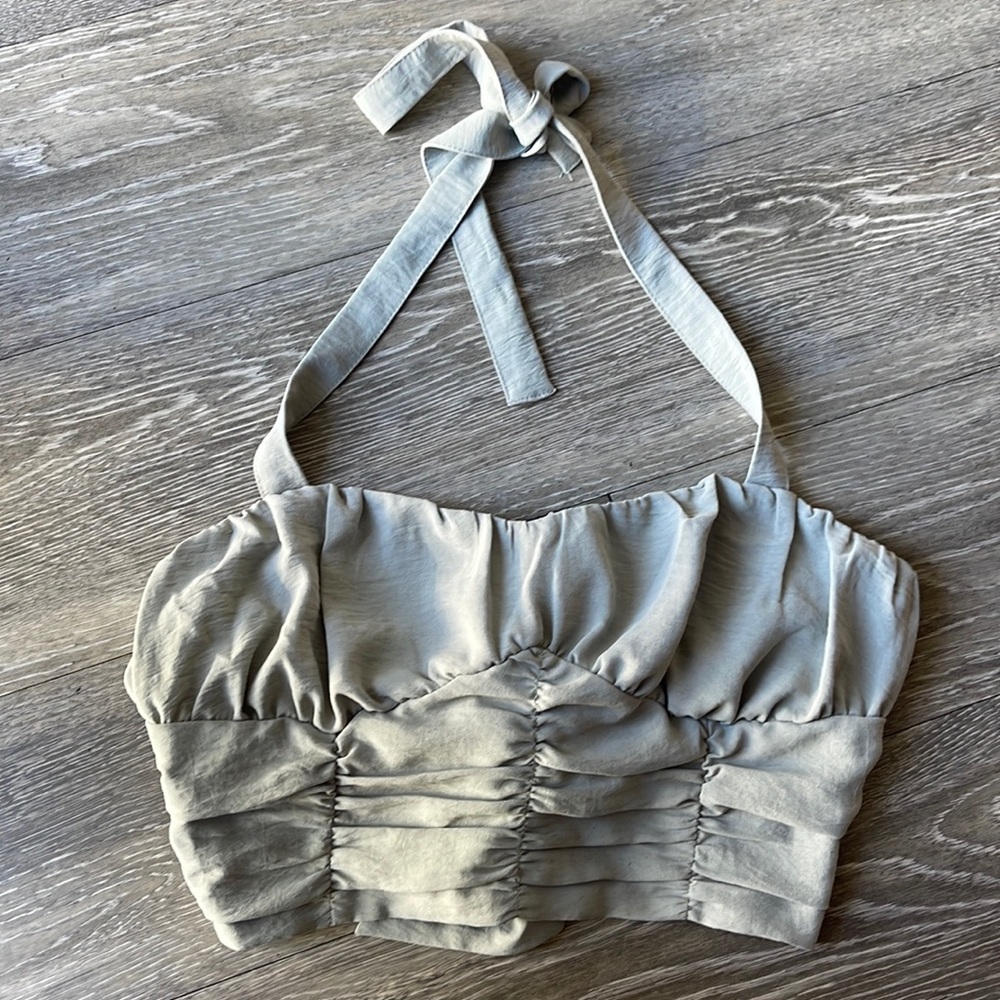 FOREVER21 sage green halter crop top tie back